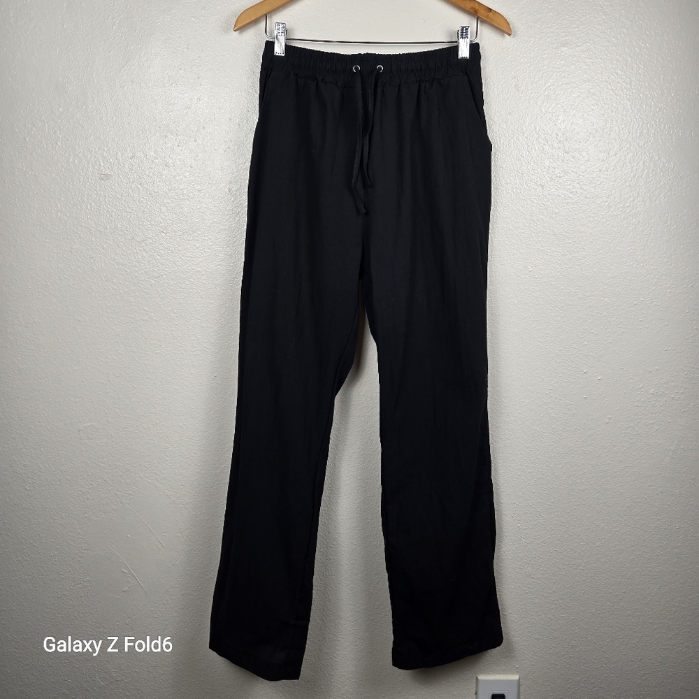 Women’s Black Elastic Waist Drawstring Pull On Pants with Pockets – Size Small